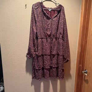 Dip Burgundy Floral Long Sleeve Dress